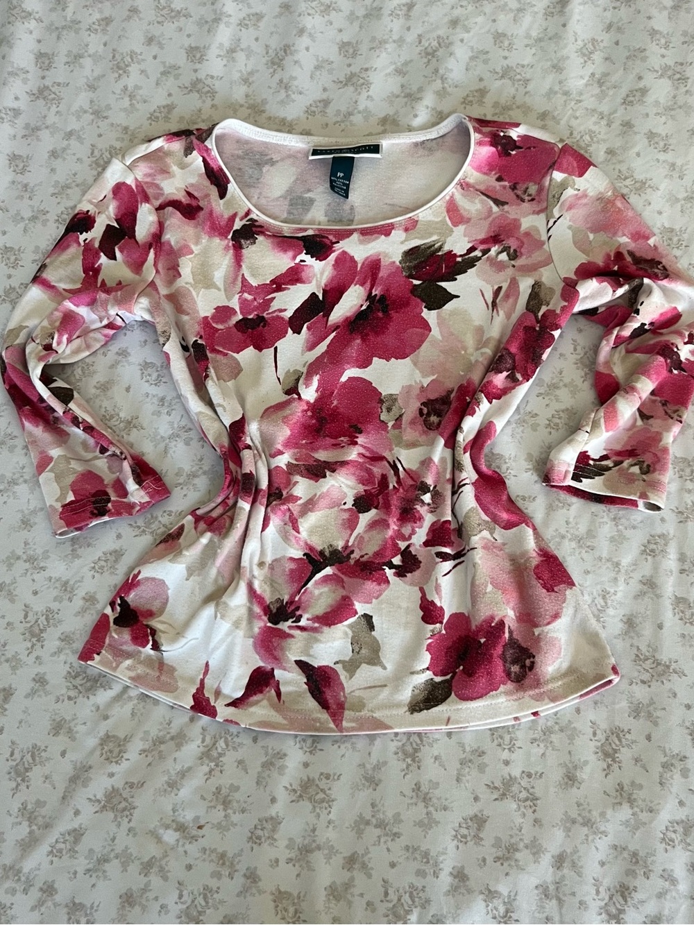 Karen Scott Pink & White Floral Scoop Neck Tunic